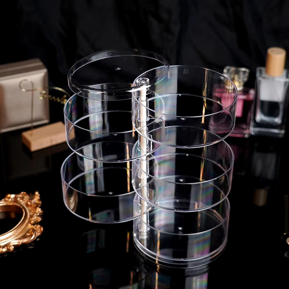 Rotating Jewelry Storage Box Makeup Storage Rack Bracelet Earring round Plastic Organizer Boxes Holder Display Rack with Cover