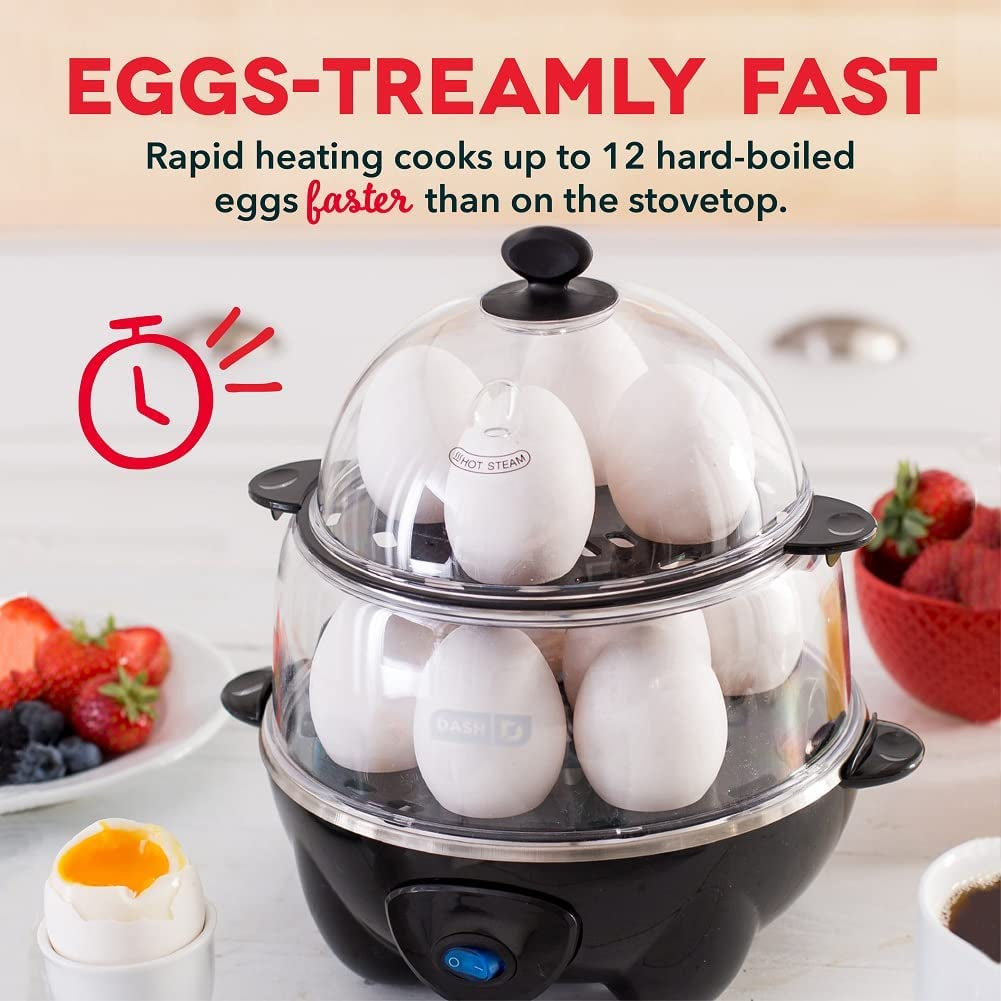 Deluxe Rapid Egg Cooker Electric for Hard Boiled, Poached, Scrambled, Omelets, Steamed Vegetables, Seafood, Dumplings & More, 12 Capacity, with Auto Shut off Feature, Black